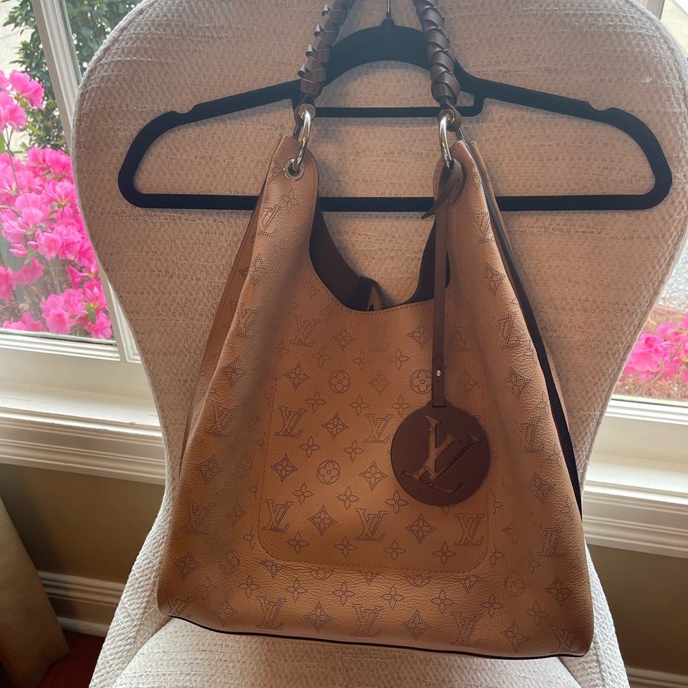 Authentic Louis Vuitton Carmel Mahina Monogram Braided-Handle Hobo Bag.